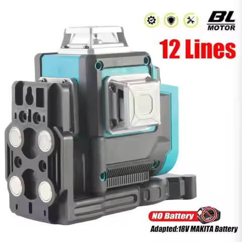 12 Lines Laser Level 3D Horizontal & Vertical Green Beams Meter Self-Leveling Tools for Makita 18V B