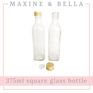 (4 bottles) 375ml square glass bottle / honey bottle / sauce bottle