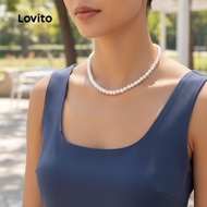 (trendy6)Lovito Elegant Pearls Faux Choker Necklaces L17M155 (White)