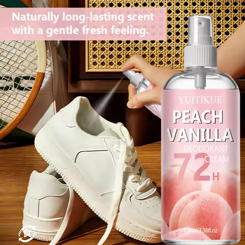 Peach Vanilla Deodorant Spray 72H Long Lasting Fresh Scent Foot And Shoe Odor Eliminator Spray