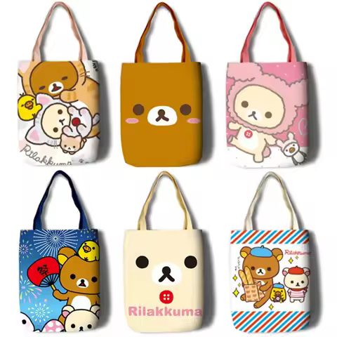 Rilakkuma Korilakkuma Bear Canvas Shoulder Bags Women Reusable Eco Shopping Bags Cute Casual School 