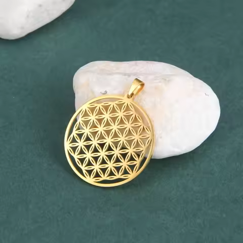 Skyrim Flower of Life Charms DIY Accessories for Necklace Jewelry Making Stainless Steel Gold Color