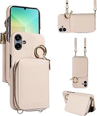 Wallet Case for Samsung Galaxy A06 with Shoulder Strap Ring Buckle PU Leather Zipper Flip Organ Purs