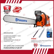 Husqvarna 3120XP 118.8cc 8.4Hp 28'' Heavy-duty Chainsaw 6.2kW FOC 2T OIL Oregon files x3 & Oregon Fl