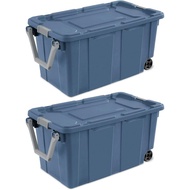 40 Gallon Plastic Storage Box, Wheeled Industrial Tote, Pack of 2