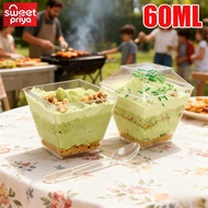 50-200PCS Family Gathering Cake Cup 60ml Clear Trapezoidal Container for Home Desserts  With Lid&Spo