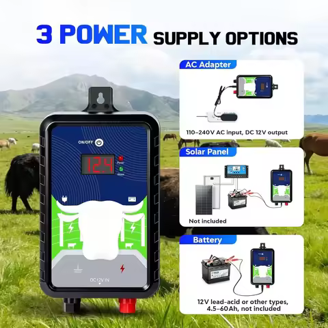 DC 12V 4 joule electric fence energizer 15 Miles / 24KM for animal cattle farm poultry solar power c