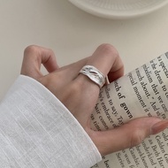 11.20 bs999 Sterling Silver Pleated Stripes Wide Face Ring Female Niche Design Fashionable Unique Co