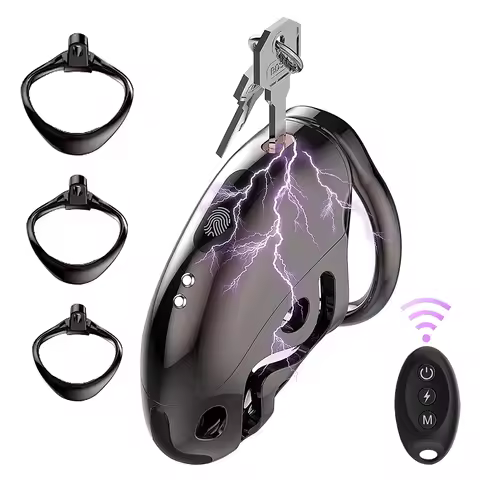 ABS Male Chastity Cage with Electric Shock & Remote Control - Urethral Insert Cock Cage for Adult BD