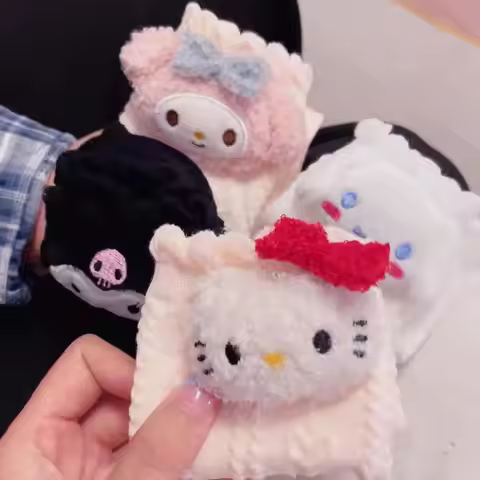 Sanrio Character Plush Hair Clips Set Cute Hello Kitty My Melody Kuromi Hair Accessories