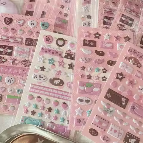 DIY Cute Cartoon INS Strawberry Glitter Sticker Stationery Decorative Stickers Musical Note Sticker 