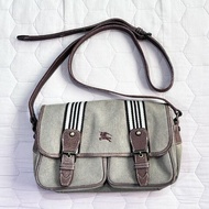 BURBERRY 少見 真皮帆布拼接 郵差包 卡其色 Vintage
