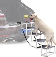 Foldable Dog Climbing Ladder, Adjustable Pet Ramp, Non-slip Handle, 6 Sections Of Steps, Nylon Carry Strap, Aluminium Alloy, Metal Hooks