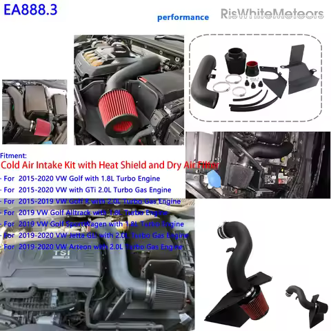 Cold Air Intake Induction + Heat Shield Filter Kit for 2015-2020 VW Golf R GTI Jetta GLi MK7 Passat 