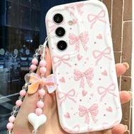 1pc Creamy White Luxury Fashion Asymmetric UV Painted Cute Pink Bow & Pink Heart Bracelet Raised Edg