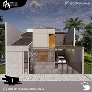 Desain Rumah Minimalis , 2 Lantai Di Lahan 10,5 x 20 M , 5 Kamar Tidur