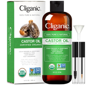 Cliganic USDA Organic Castor Oil, 100% Pure (16oz with Eyelash Kit) - For Eyelashes, Eyebrows, Hair &amp; Skin | Bulk, Natural Cold Pressed Unrefined Hexane-Free | DIY Carrier Oil