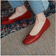 Bow Women's Shoes Red Shoes Women's 2024 Spring All-Match Round Toe Soft-Soled Shoes Women's Flat Sh