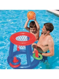 Pvc充氣籃球架+ 1個籃球+ 3個投擲環,加厚,適用於戶外水上遊戲和活動