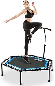 ONETWOFIT 48" Silent Mini Trampoline with Adjustable Handle Bar Fitness Trampoline Bungee Rebounder Jumping Cardio Trainer Workout for Adults or Kids