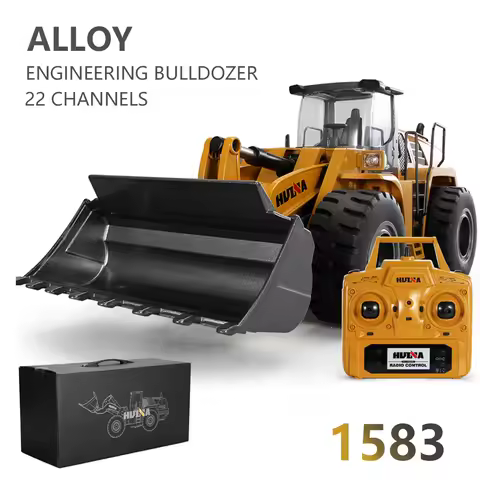 HUINA 1583 1/14 22 Channel Alloy Remote Control Loader Car Simulation Bulldozer Engineering Vehicle 