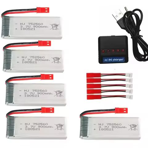 JST 3.7V 900mah Rechargeable Battery + Charger For X5 X5C X5SC X5SW 8807 8807W A6 A6W M68 Rc Drone S