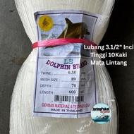 035MM X 89MM (3.1/2" Inci) X 70MD X 600ML Jaring Pukat Ikan / Mata Lintang / Isi Kosong / Warna Puti