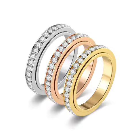 Anxiety Fidget Spinner Spinning Rotatable Rings Stainless Steel Iced Out Bling CZ Cubic Zirconia Rin