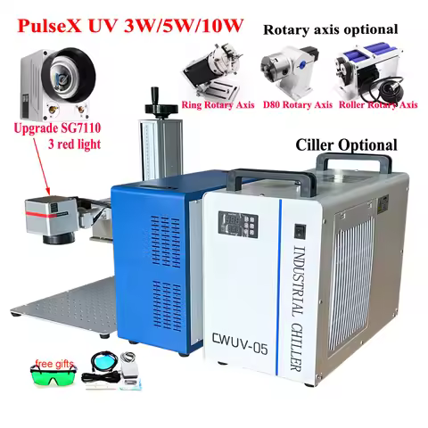 SG7110 Galvo Head 3 Red Light 3W 5W 10W UV Laser Marking Machine Water Cooled Chiller 355nm Non-Meta