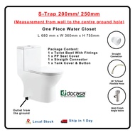 DOCASA S-Trap 8 Inci 200mm 10 Inci 250mm Gloss White Ceramic Water Closet WC Full Set Premium Bathro