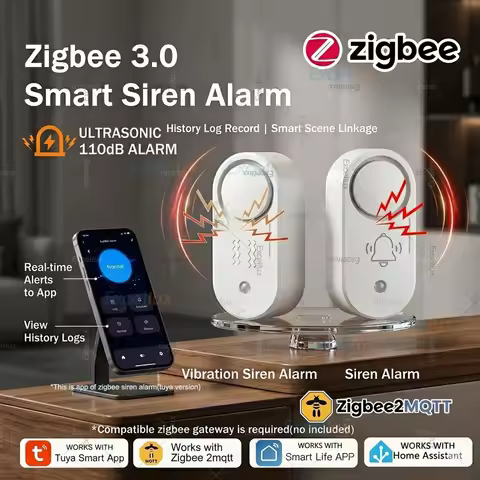 Zigbee 3.0 Siren Alarm 110dB Vibration Detection Sensor Security Protection Sound Flash Alert via Z2
