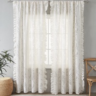 SHOT!! Beige Reed Flower Lace Curtain Gauze Curtain American White Half Curtain Door Curtain Cotton 