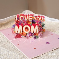Embossed 3D card with the word LOVE YOU MOM - 3D card for MOM - Embossed 3D card for MOM - Birthday 