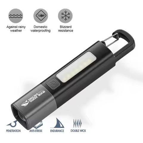 Smiling Shark SD1023 LED Torch Light XPE Super Bright Flashlight with Hook Camping Light USB Recharg