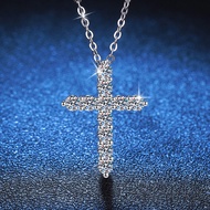 【 GRA Certificate Attached 】 1CT Moissanite Necklace, Fashion Cross Pendant S925 Pure Silver Women's