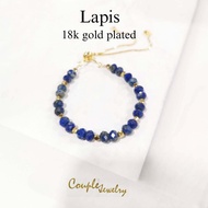 ข้อมือแฟชั่นหินแท้ลาพิสลาซูลี(Lapis lazuli)  สายปรับรูดฟรีไซต์​ ชุบทอง18K​