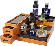 WWMFS 𝐖𝐖𝐌𝐅𝐒 Cologne Organizer for Men, 3-Tier of Perfume Organizer with 2 Drawers, Cologne Organizer Include Hidden Compartments, Great Gift for Man(8.6 * 9 in)