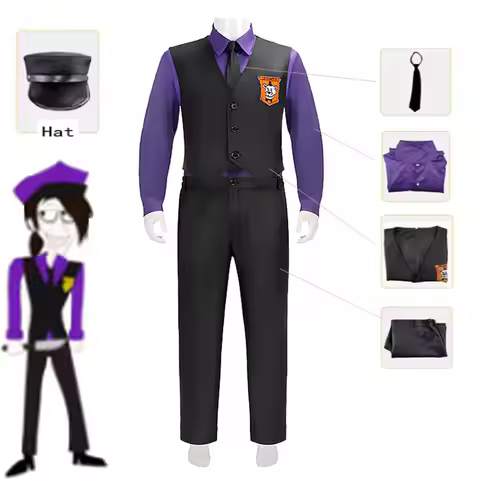 Game William Afton Cosplay Costume FNaF Purple Guy Uniform Set Vest Shirt Pants Hat Tie Outfits Adul
