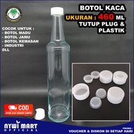 Botol Kaca 460ml Tutup Plastik / Botol Madu / Botol Marjan / Botol Jamu / Botol Bekas Sirup Marjan /