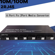 Media Converter 10M/100M 6 Port FO 2 Port LAN Ethernet Fiber Switch Optical Media Converter 2 RJ45 W