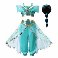 Animation Movie Princess Jasmine Aladdin Kids Cosplay Party Girls Costume +wig