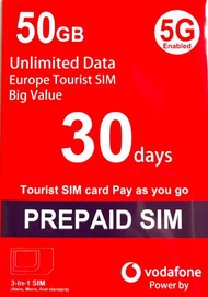 Vodafone - 【歐洲 45個國家和地區】50GB高速數據 30日 5G/4G 無限上網 [C35]