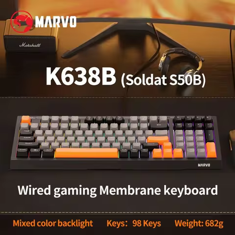 MARVO K638B Soldat S50B Wired Keyboard Mixed Color Backlight With 96% layout Silent Switches 98 Keys