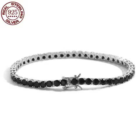 100% Real S925 Sterling Silver Plated 18K Gold 5A Grade Zircon Black Tennis Bracelet for Men and Wom