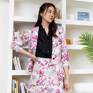 【MEDUSA】街頭愛心塗鴉亞麻墊肩西裝外套(M-XL) | 女涼感外套