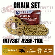 REVNATION CHAIN SET 14T/34T 428H-110L/14T/36T 428H-110/ 14T/38T 428H-110L FOR XRM/WAVE125 C100/DREAM