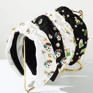 Heming Headband Solid Color FOOTBALL World Cup Diamond Letter LOVE FOOTBALL Knotted Wide-Brimmed Hea