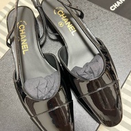 CHANEL 經典款 黑色 漆皮 後繫帶鞋 包頭 slingback系列