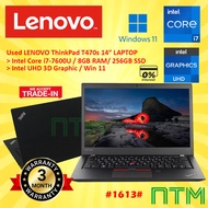 #1613 USED LENOVO THINKPAD Intel Core i7-7600U 8G 256GB SSD INTEL UHD 14" INCH HD 1 Year Warranty TR