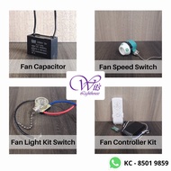 Ceiling Fan Accessories - Capacitor / Fan Speed Switch, Pull Chain / Light Kit Switch, Pull Chain / Remote Control Kit